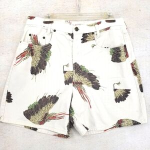 Vintage Guess White headdress printed shorts cotton button fly 5 pocket boxy